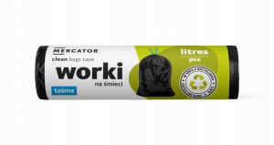 MERCATOR clean bags, worki na śmieci z taśmą 60 litrów 10sz., folia LDPE